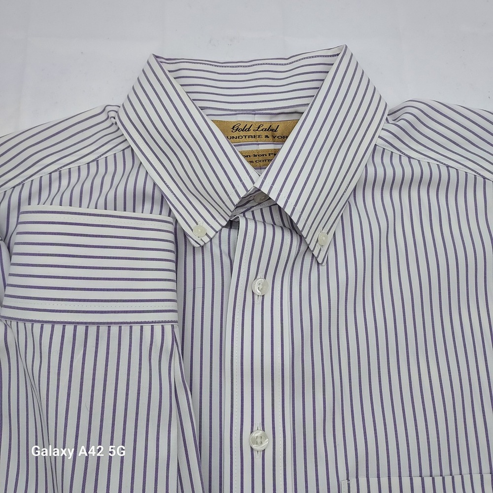 Roundtree & Yorke Gold Label Mens 15.5 33 Purple Striped Non-Iron Dress Shirt